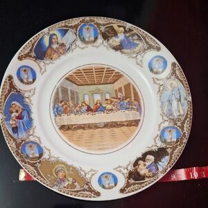 Decorative Religious Plate with Brown and Blue Accents "The Last Supper" 10.5"
